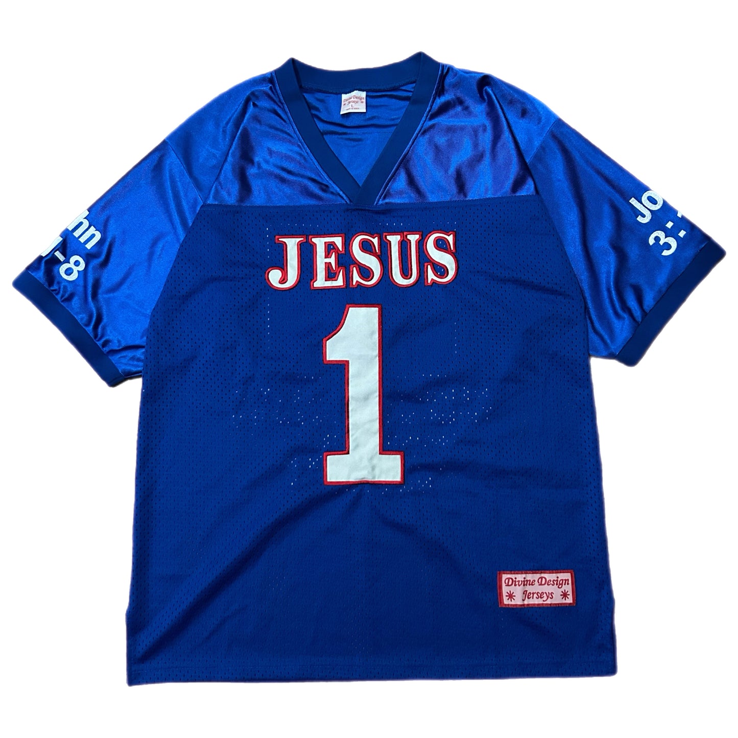 (L) Vintage Divine Design Jesus Embroidered Football Jersey
