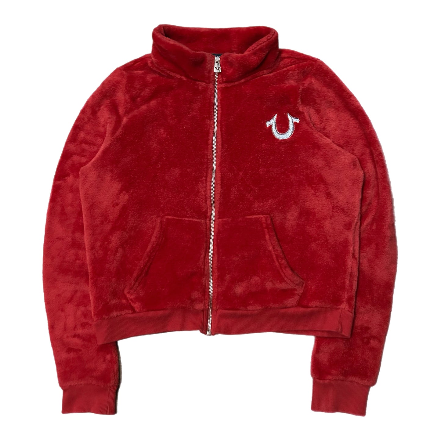 (M) True Religion Womens Red Velour Cropped Fleece
