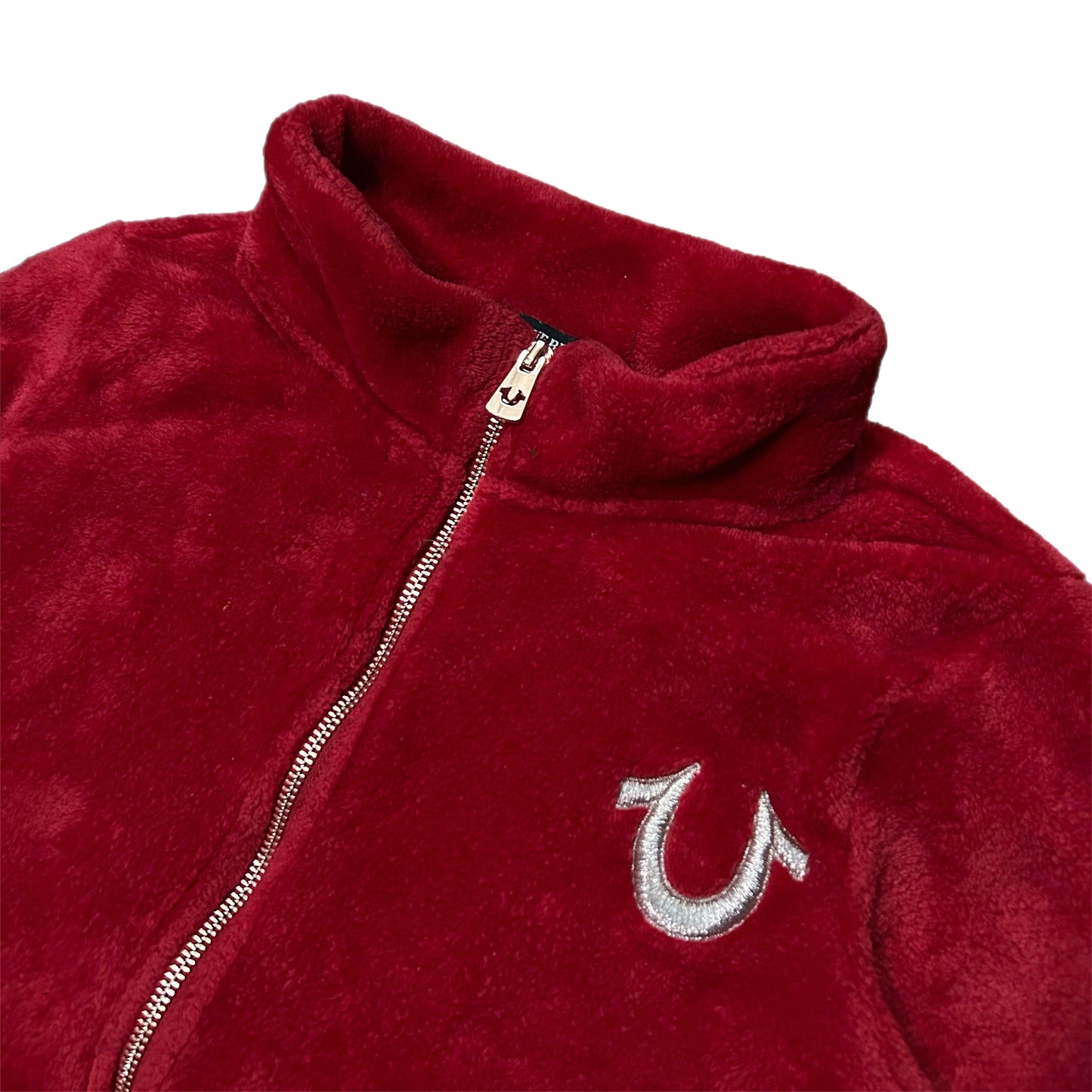 (M) True Religion Womens Red Velour Cropped Fleece