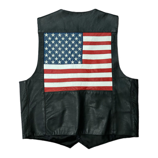 (M) Vintage Rock Solid USA American Flag Leather Vest