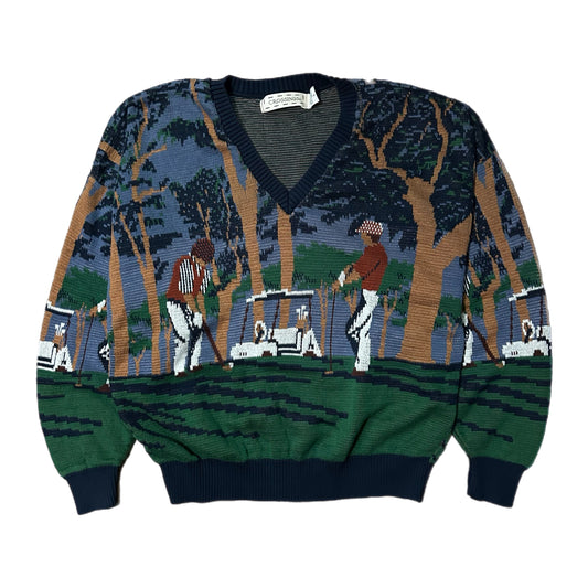 (L) Vintage Crossings Golf Scene Pullover Sweater