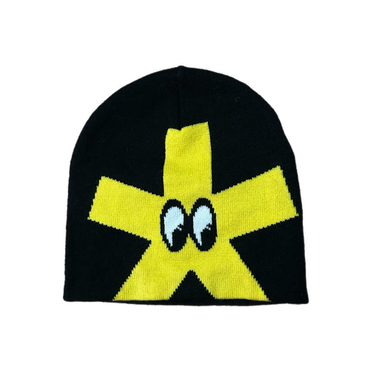 (OS) Asterisk Face Black Beanie
