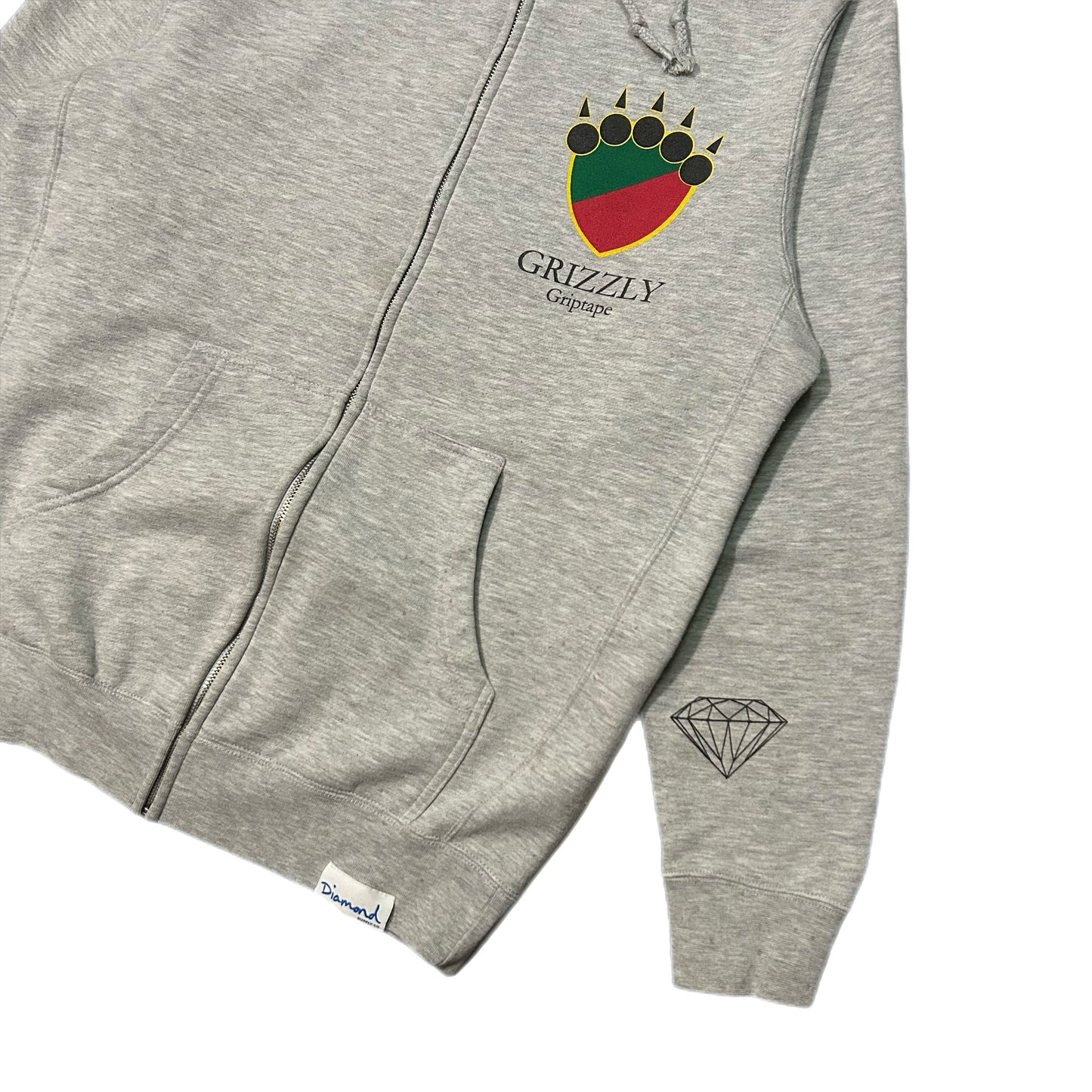 (M/L) Diamond Supply Co. Grizzly Tape Zip-Up Grey Hoodie