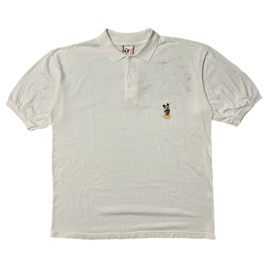 (L) Vintage Disney Designs Mickey White Polo Shirt