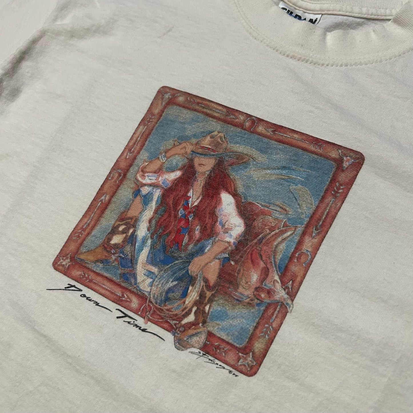 (L) Vintage Down Time Cowgirl Cream Tee