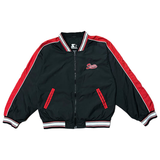 (L) Vintage Starter Black Red Satin Jacket