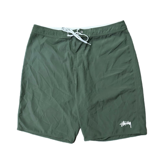 (32) Stussy Olive Green Nylon Swim Shorts