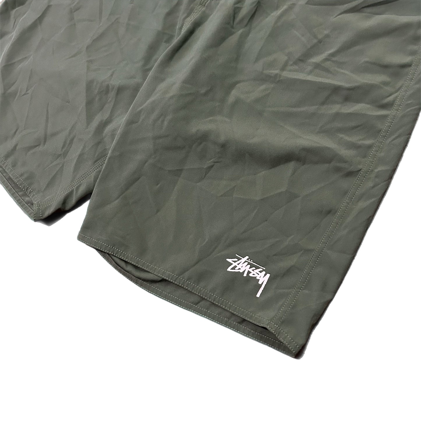 (32) Stussy Olive Green Nylon Swim Shorts
