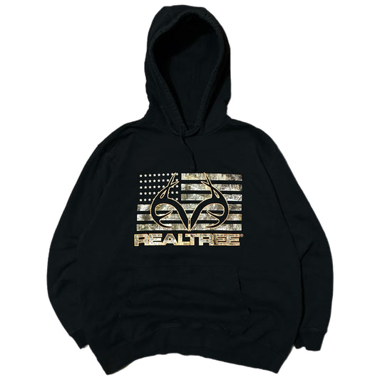 (XL) Y2K Realtree Camo Flag Black Hoodie