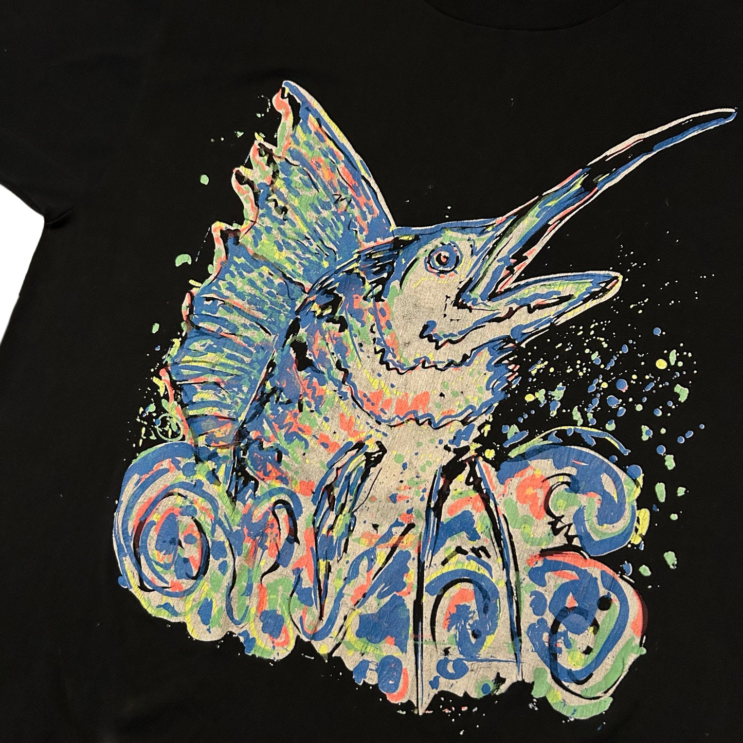 (XL) Vintage Sail Fish Art Work Black Shirt