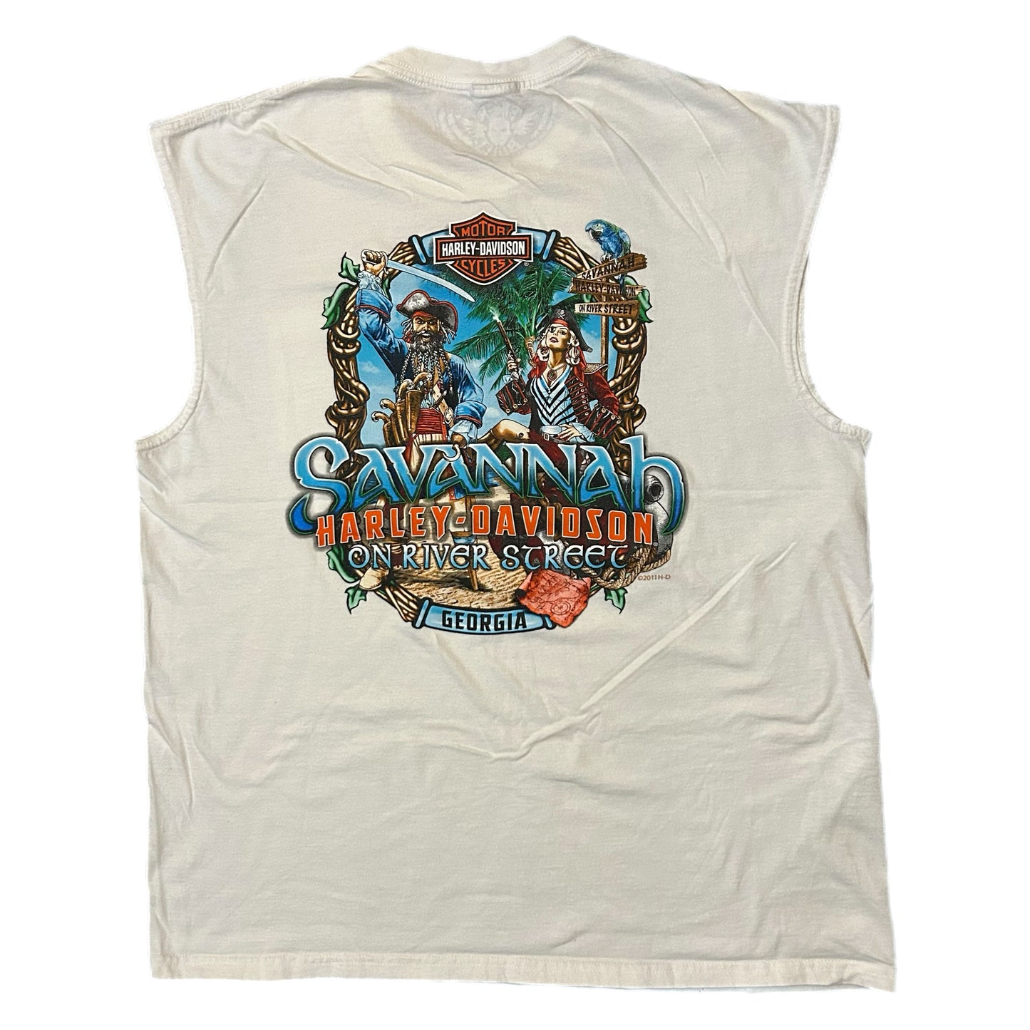(L) 2011 Harley Davidson Savannah White Tank Top