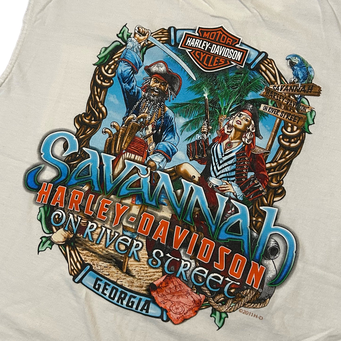 (L) 2011 Harley Davidson Savannah White Tank Top