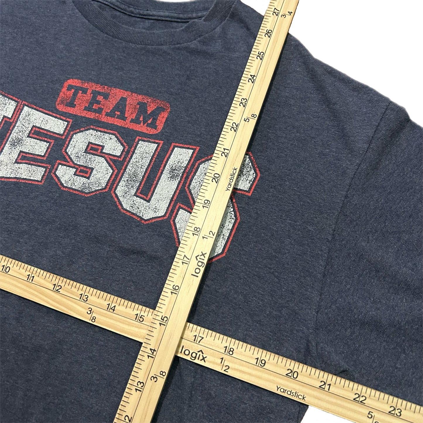 (L) Vintage Team Jesus Washed Navy Shirt