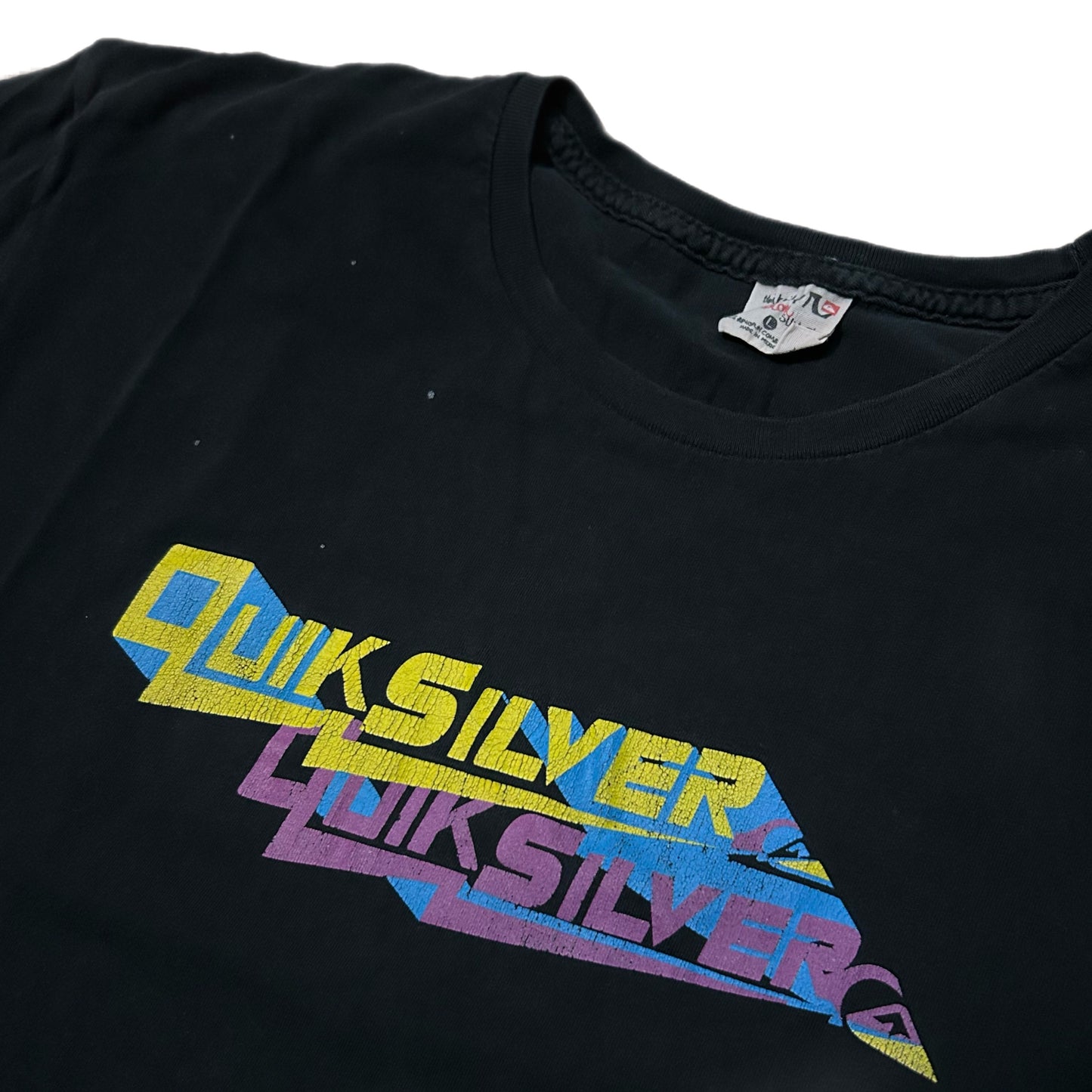 (L) 2000s Quicksilver Multi-Colored Logo Black T-Shirt