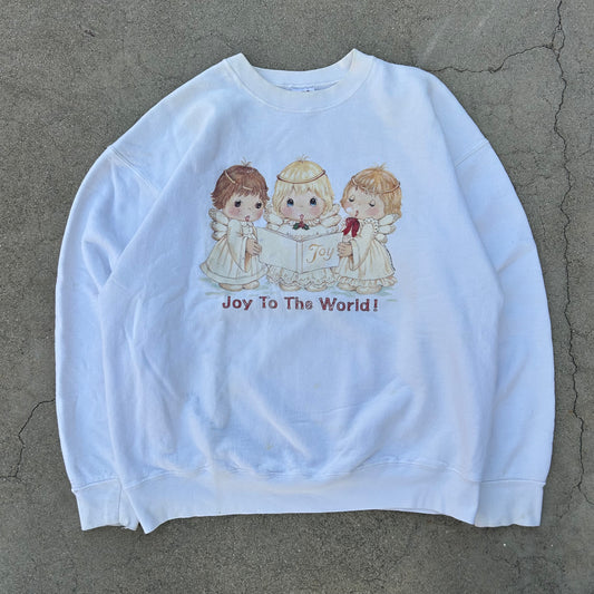 (XL) 90's Joy to The World White Crewneck