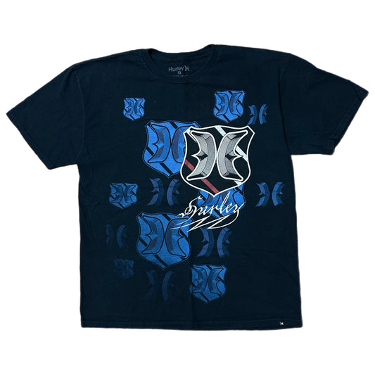 (L) Hurley Multi-Logo Navy T-Shirt