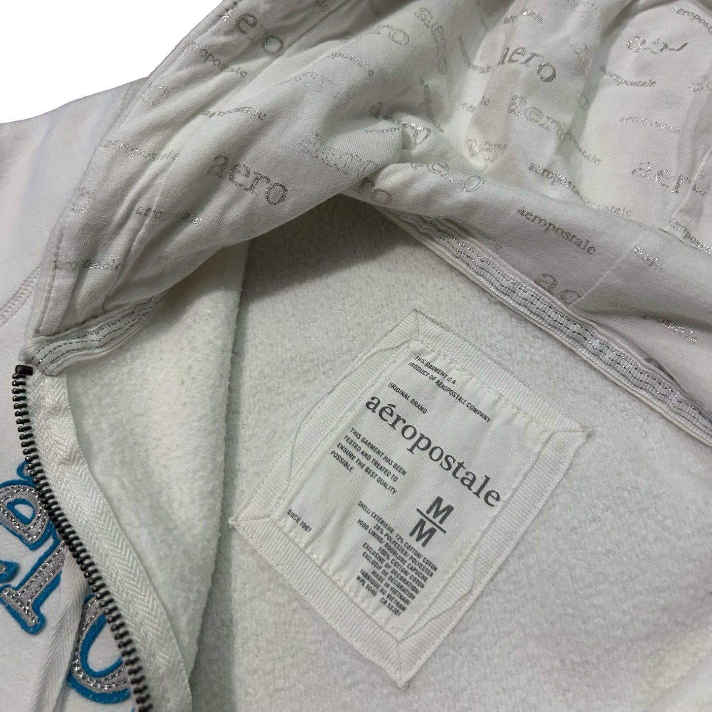 (M) Y2K Women Aeropostale White Zip-Up Jacket