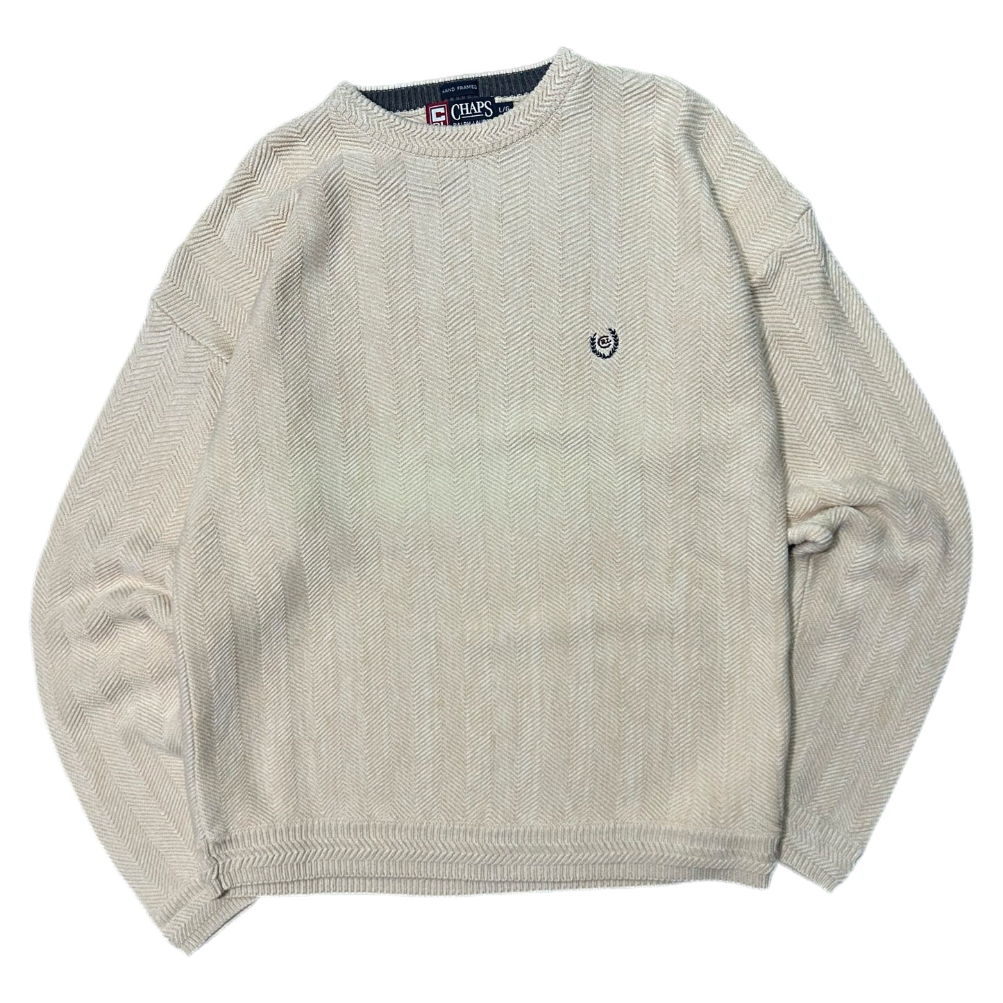 (L) Vintage Chaps Ralph Lauren Polo White Knitted Pullover