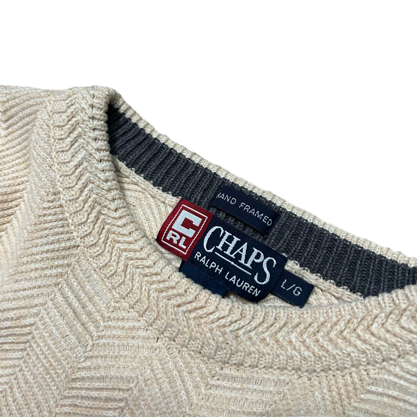 (L) Vintage Chaps Ralph Lauren Polo White Knitted Pullover