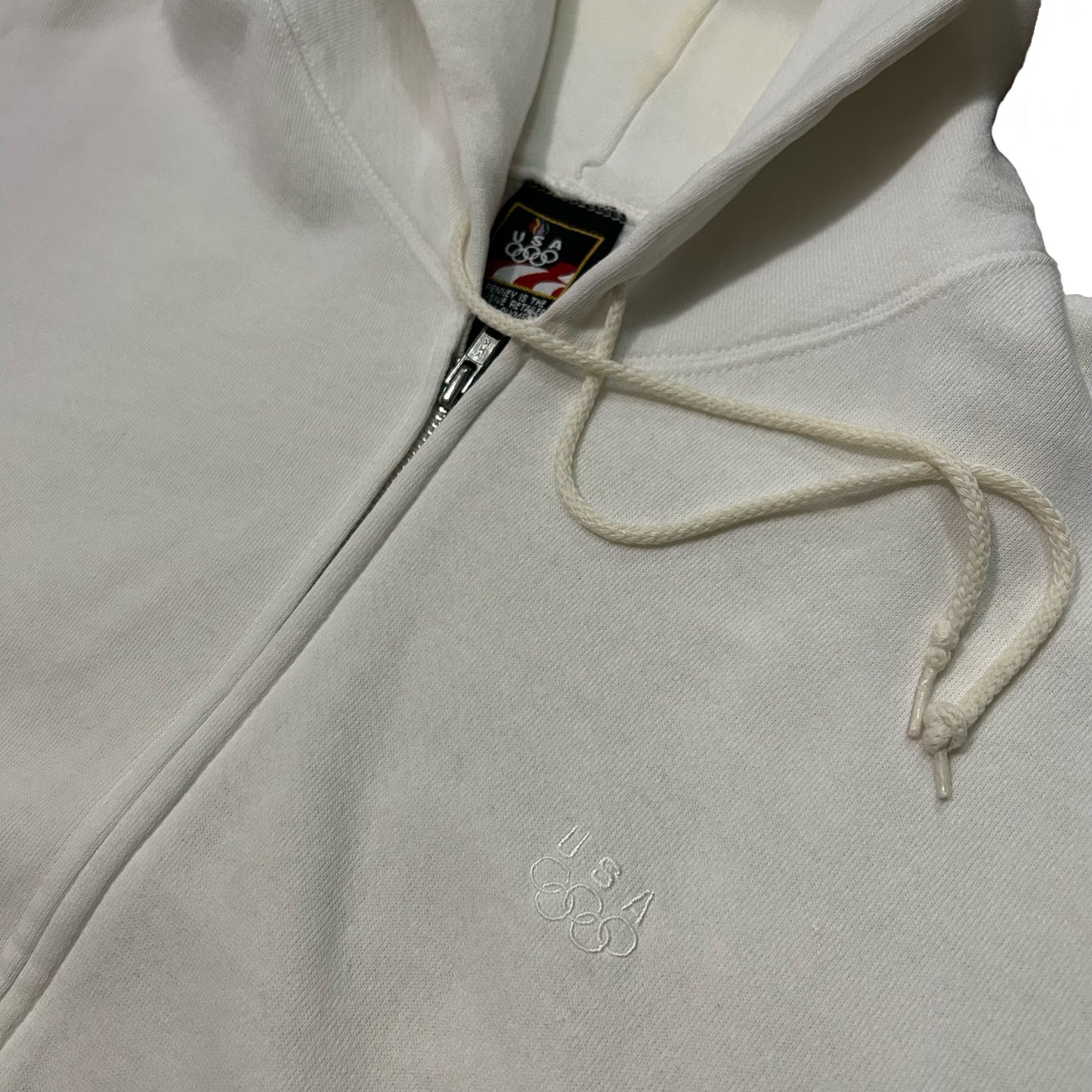 (XL) Vintage Team U.S.A Oylmpics White Full Zip-Up Hoodie