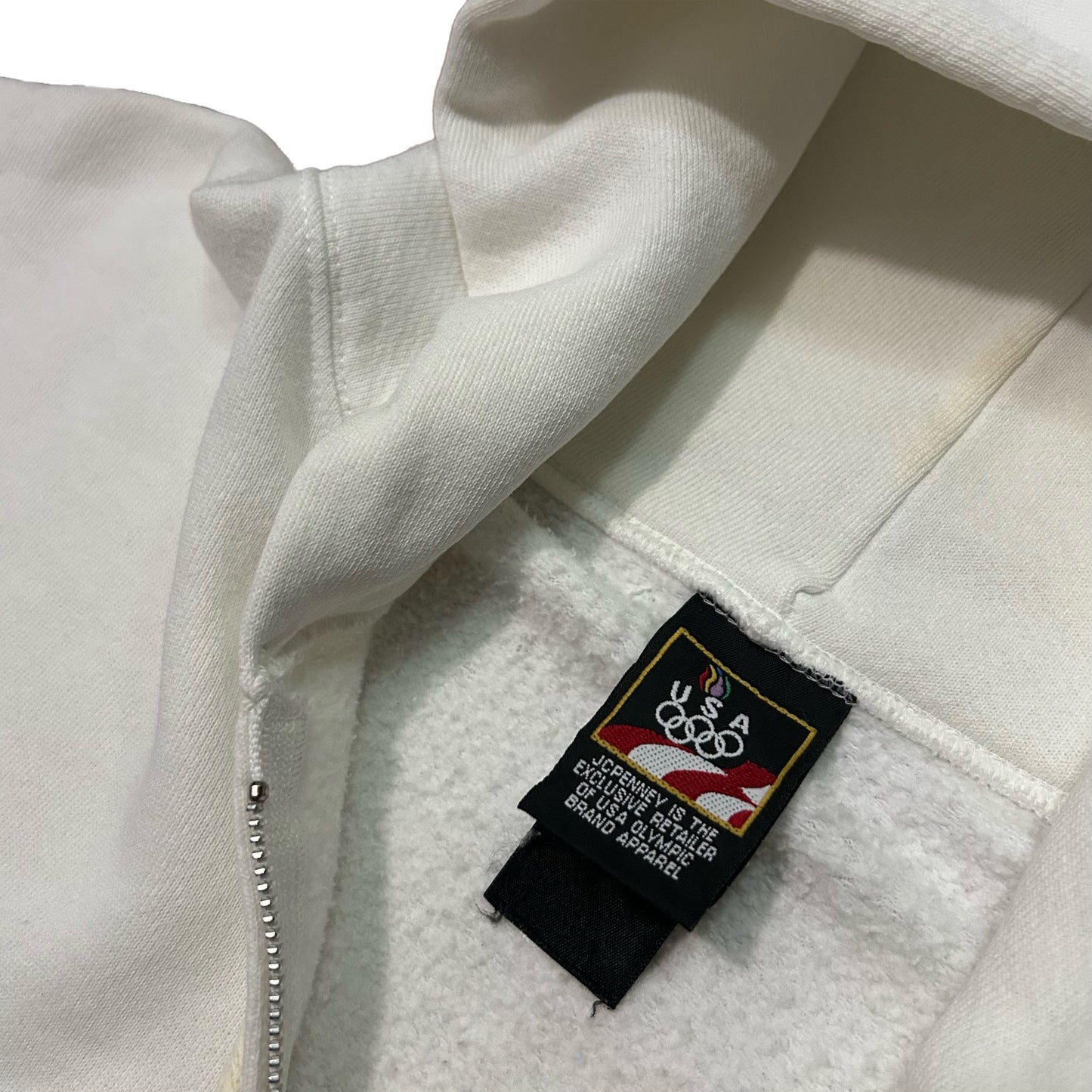 (XL) Vintage Team U.S.A Oylmpics White Full Zip-Up Hoodie