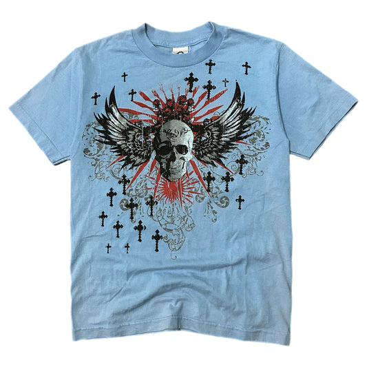 (S) Vintage Y2K Skeleton Gothic Baby Blue T-Shirt