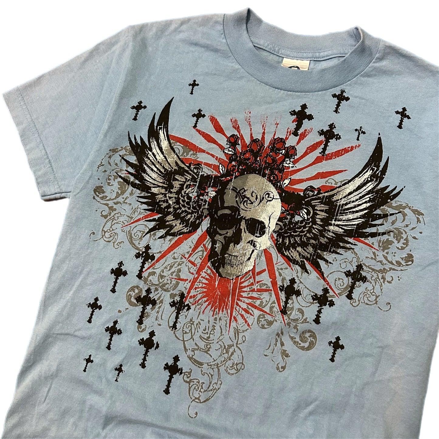 (S) Vintage Y2K Skeleton Gothic Baby Blue T-Shirt
