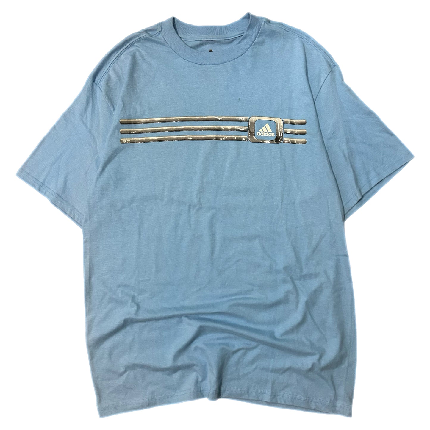 (M) Y2K Adidas 3 Striped Logo Baby Blue T-Shirt