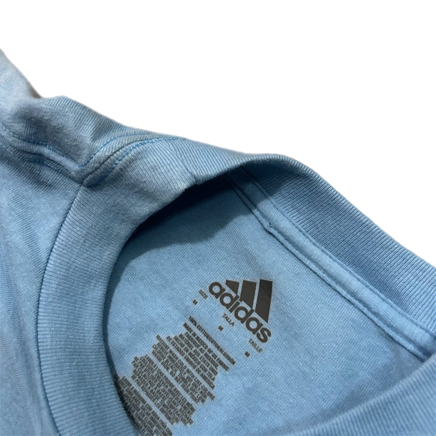 (M) Y2K Adidas 3 Striped Logo Baby Blue T-Shirt