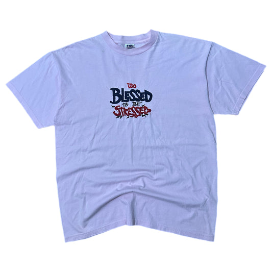 (XL) Vintage Too Blessed to Be Stressed Pink T-Shirt