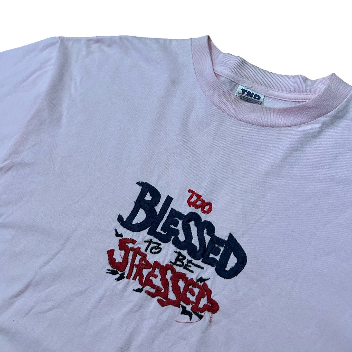 (XL) Vintage Too Blessed to Be Stressed Pink T-Shirt