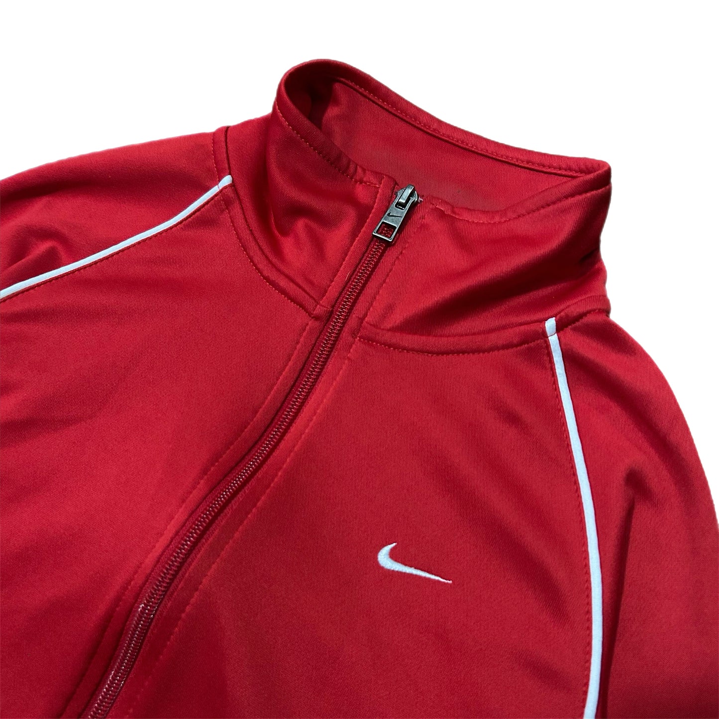 (Women L) Y2K Nike Small Swoosh Red Full-Zip Jacket