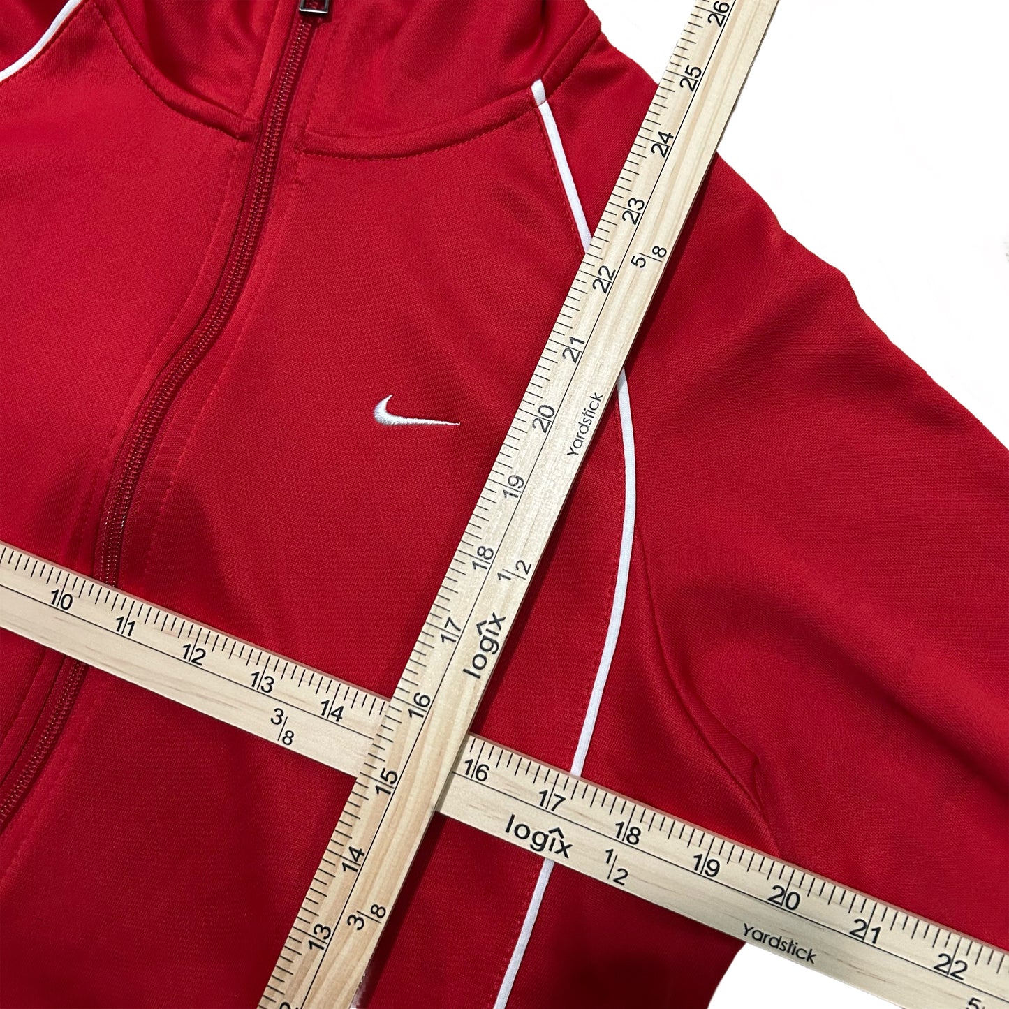 (Women L) Y2K Nike Small Swoosh Red Full-Zip Jacket