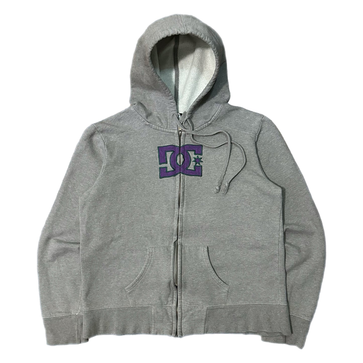 (Boys XL) Y2K DC Embroidered Grey Zip-Up Hoodie