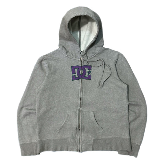 (Boys XL) Y2K DC Embroidered Grey Zip-Up Hoodie