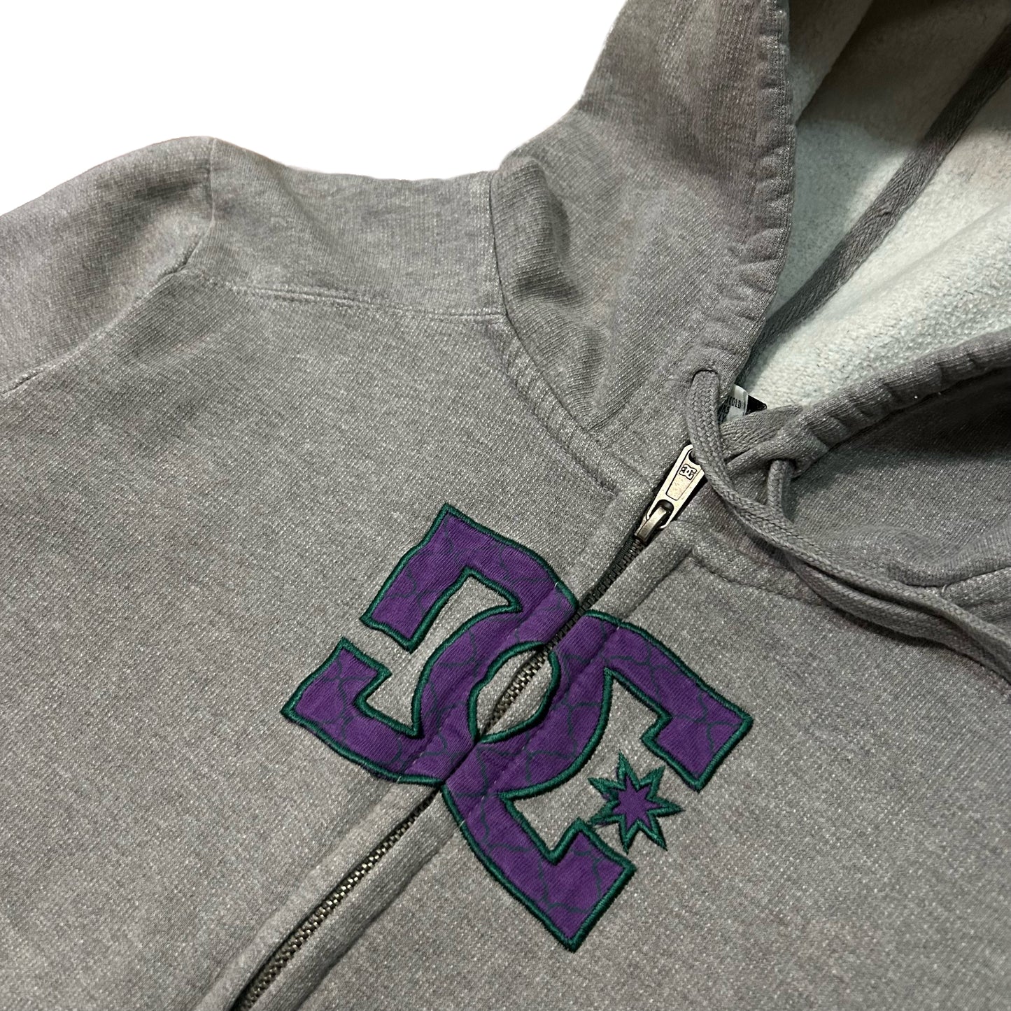 (Boys XL) Y2K DC Embroidered Grey Zip-Up Hoodie