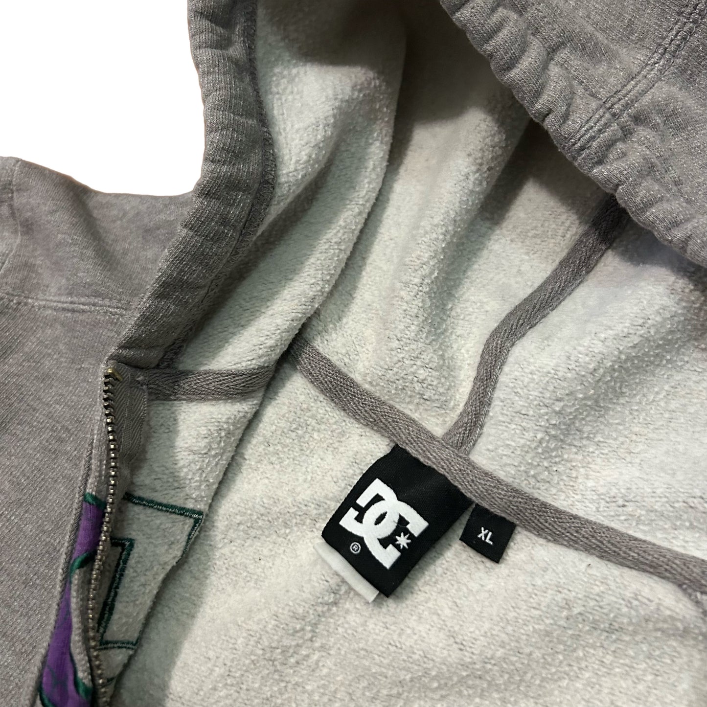 (Boys XL) Y2K DC Embroidered Grey Zip-Up Hoodie