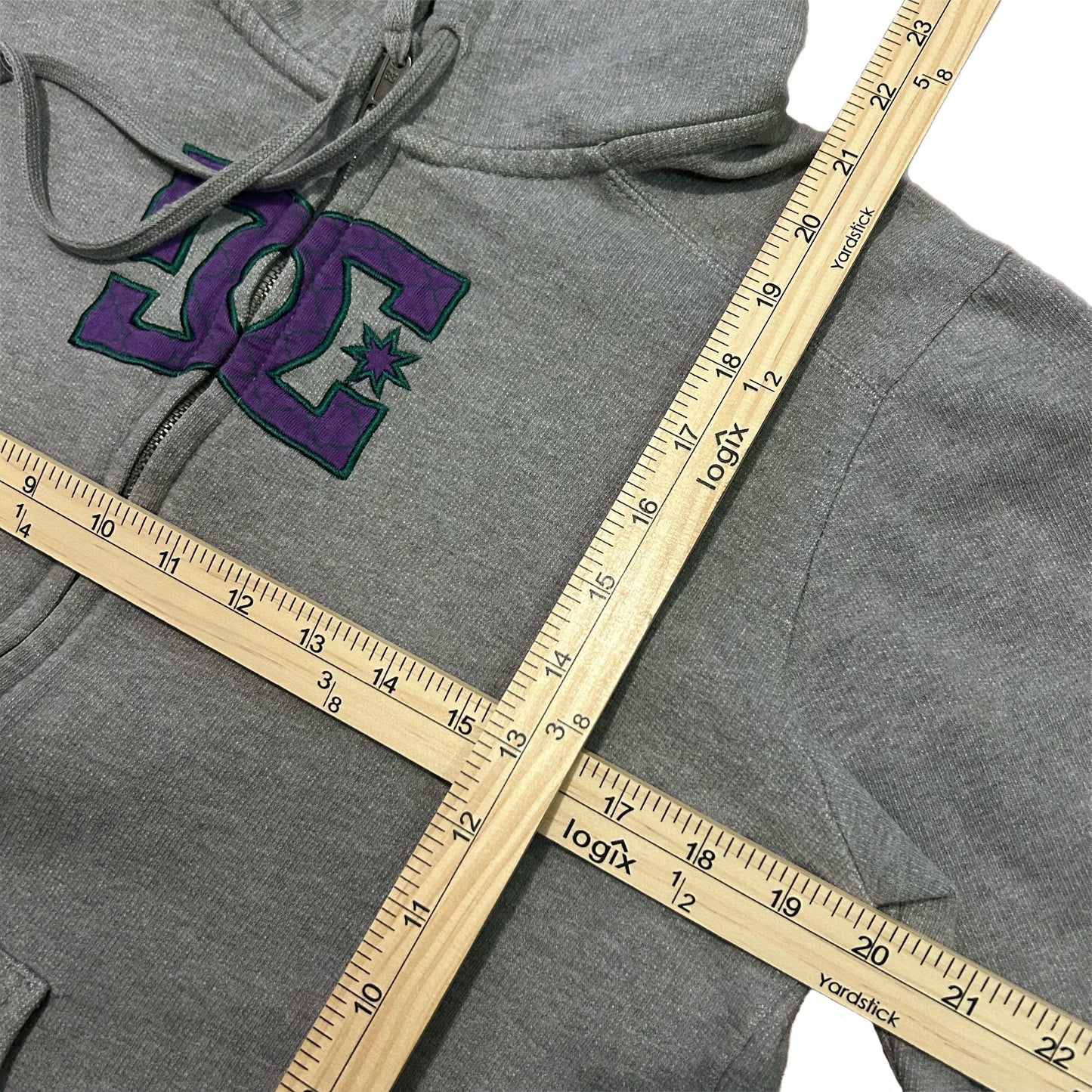 (Boys XL) Y2K DC Embroidered Grey Zip-Up Hoodie